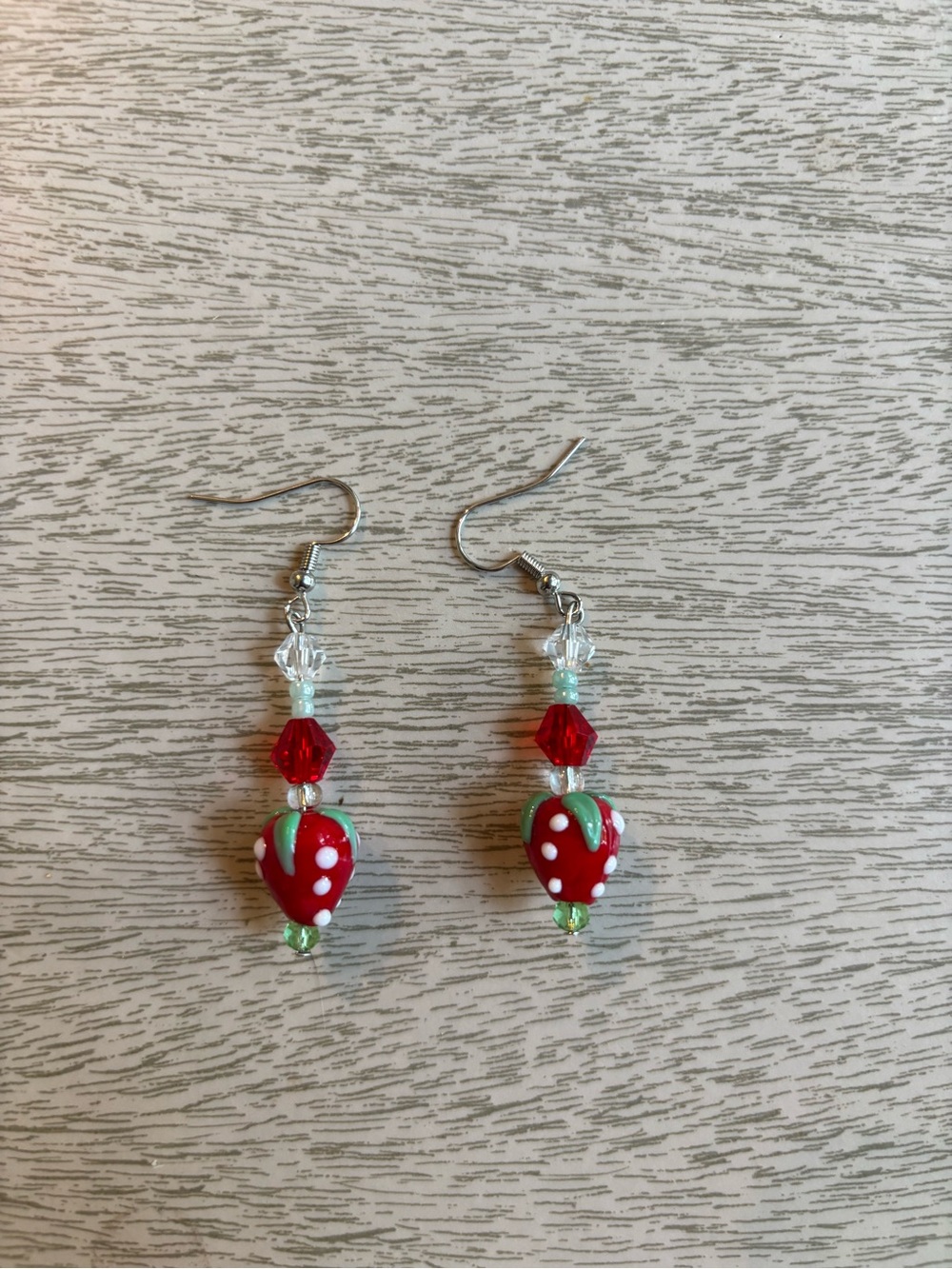 Hand Crafted Red Strawberry Dangle Earrings with Green Accents